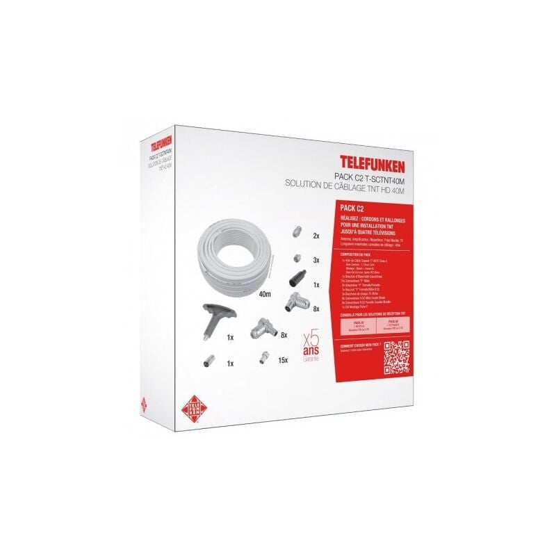 Telefunken - Pack de câblage tnt hd pour tv avec cable antenne 17VTAC longueur 40m et connectique 'f' C2 T-SCTNT40M