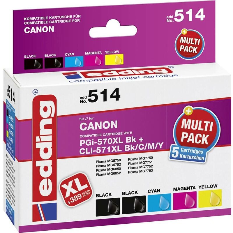 Edding Encre remplace Canon PGI-570PGBK XL, CLI-571BK XL, CLI-571C XL, CLI-571M XL, CLI-571Y XL compatible pack bundle
