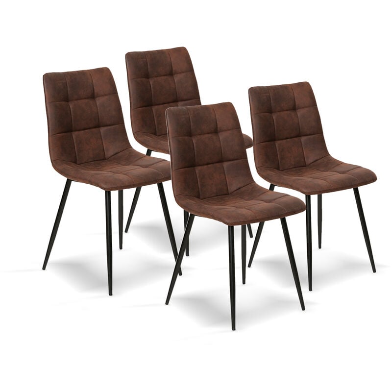 La Silla Española - Lot de quatre chaises de salle à manger de style industriel Barcelona avec assise et dossier en microfibre de couleur chocolat.