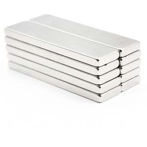 Pack de de 10 aimants en néodyme rectangulaires - Argenté - Barre magnétique de terre rare - Destiné à cuisine, XU, Tableaux blancs, Réfrigérateurs - 40 x 10 x 3 mm - KZQ