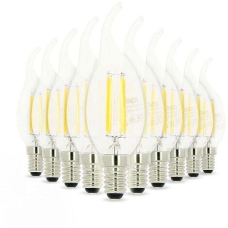 Pack de de 10 Lampe LEDs LED , XU,Flamme E14 4W filament Eq 40W Blanc chaud, produit de haute qualité, longue durée de vie, économe en énergie, sans UV, conforme à CE/RoHS - KZQ