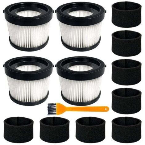 Pack de de 4 filtres HEPA DCV5011H compatibles avec aspirateur à main sans fil DEWALT DCV501HB, XU, Avec 8 filtres à manchon en mousse et 1 brosse - KZQ