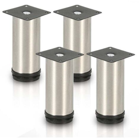 Pack de de 4 pieds de meuble, XU, Pied de table, Meuble, Inox, Hauteur : 100 mm Diamètre : 40 mm Réglage en hauteur : + 15 mm --Crezuo