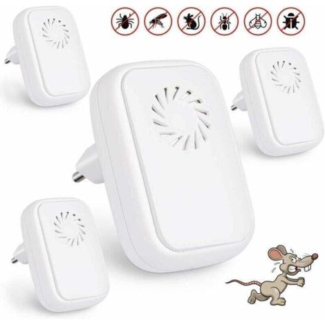 Pack de de 4 répulsifs à ultrasons anti-moustiques à ultrasons répulsifs pour reptiles insectes électrique, XU, Ultrasons pour insectes d'intérieur, Anti-moustiques, Cafards, Puces --Crezuo
