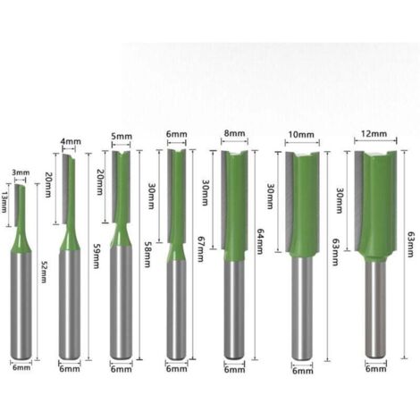 Pack de de 7 fraises à bois professionnelles (3-12mm) - , XU,Tige 6mm double cannelure - Destiné à défonceuse & menuiserie - KZQ