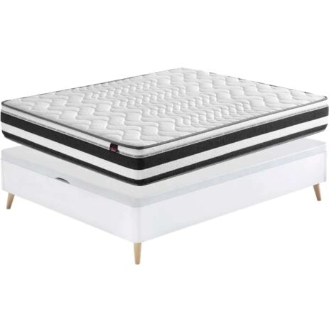 Pack de Descanso 150x190 cm formado por Canapé y Colchón de Grafeno Bio en Color Blanco con Patas