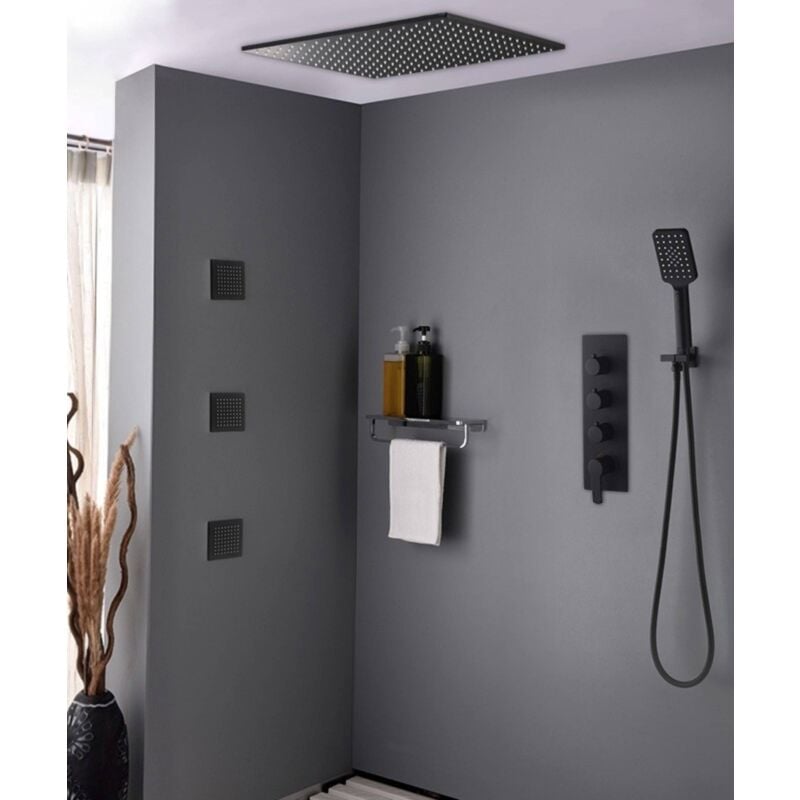 Kroos ® - Pack de douche encastré au plafond standard 400 mm - Noir