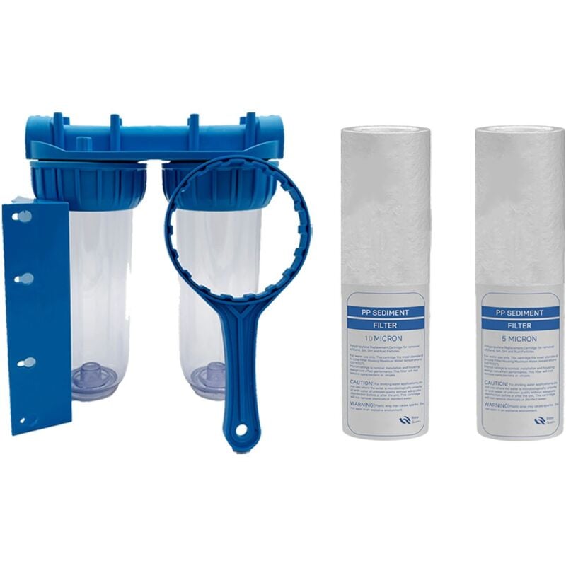Pack de filtration d'eau double porte filtre plus filtre anti sédiment 10 microns et 5 microns thermosoudée pour une eau pure