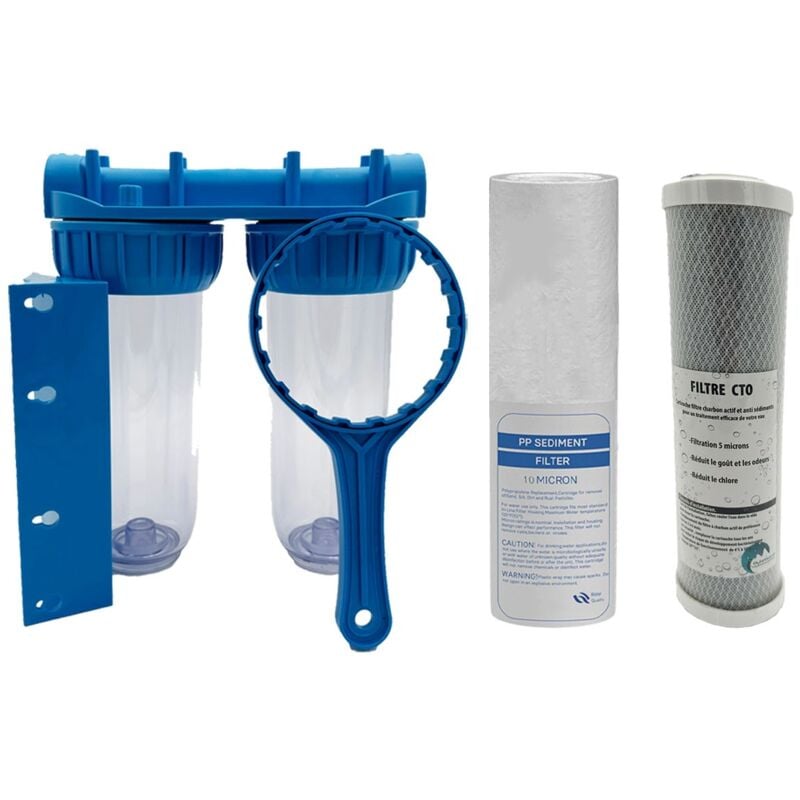 Pack de filtration d'eau double porte filtre plus filtre anti sédiment 10 microns et filtre à charbon 5 microns