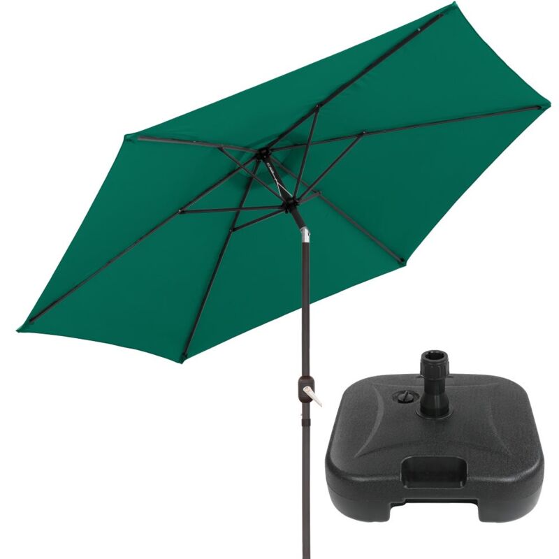 

Lolahome - Pack de parasol jardín inclinable verde de aluminio de Ø 300 cm. y base de parasol