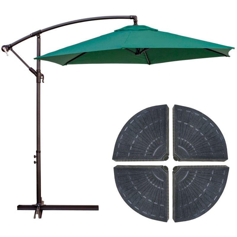 

Lolahome - Pack de parasol verde de aluminio de Ø 270 cm. y 4 sujeciones para parasol excéntrico