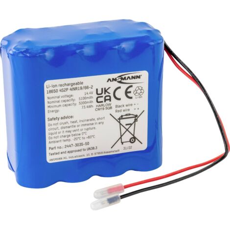 Pack de piles rechargeables 8x 18650 Li-Ion Ansmann 2447-3035-50 14.4 V 5100 mAh Y273473