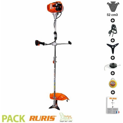 Pack débroussailleuse thermique 52cm3 tête fil lame harnais Ruris Dac311