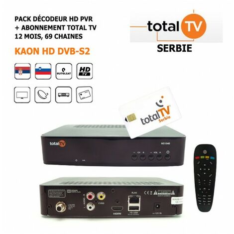 Pack Décodeur Satellite HD PVR Kaon HD DVB-S2 + Abonnement Total Tv 12 mois, 122 Chaines, Serbes, Slovènes et Serbo-Croates