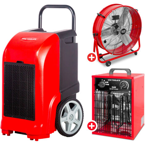 Pack Déshumidificateur mobile industriel 70 l/jour + Ventilateur brasseur mobile 600 mm 190 W + Générateur d'air chaud électrique 3,3 kW MW-Build BD70PSETAH