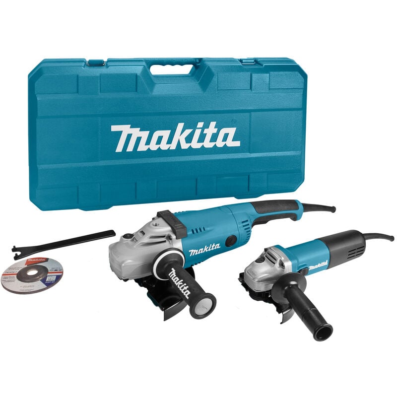 Image of Pack di 2 utensili Makita Smerigliatrice ø 125 mm 840 w + Smerigliatrice ø 230 mm 2200 w - In valigetta - DK0053G