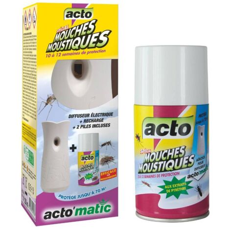 Pack Diffuseur ACTO'matic Électronique Anti-Mouches & Moustiques avec 2 recharges