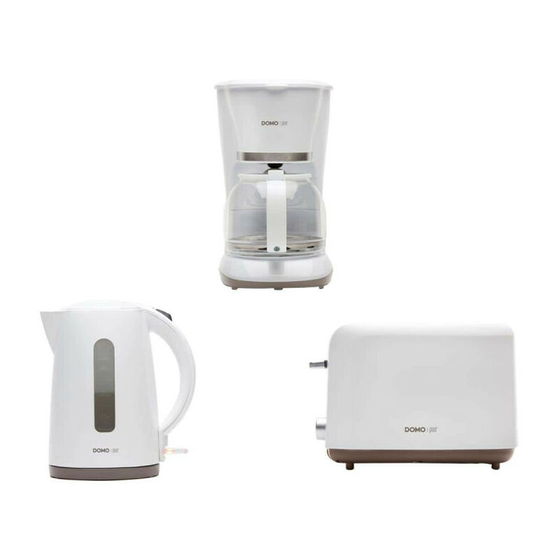 Pack cafetière blanche 1,5L - Bouilloire blanche 1,7L 2200W - Grille-pain blanc 830W - Domo