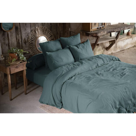 Pack double gaze de coton housse de couette 240 x 220 cm + 2 taies d'oreiller 60 x 60 bleu Bleu