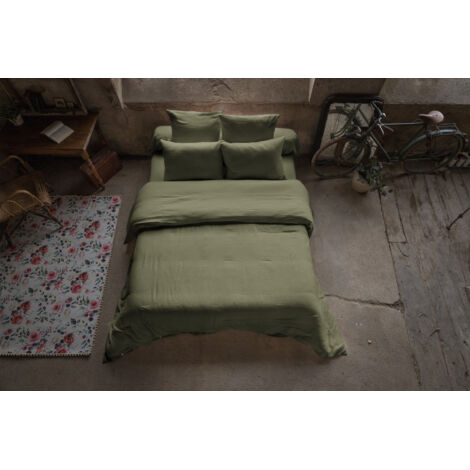 Pack double gaze de coton luxe housse de couette 260 x 240 cm + 2 taies d'oreiller 60 x 60 Romarin
