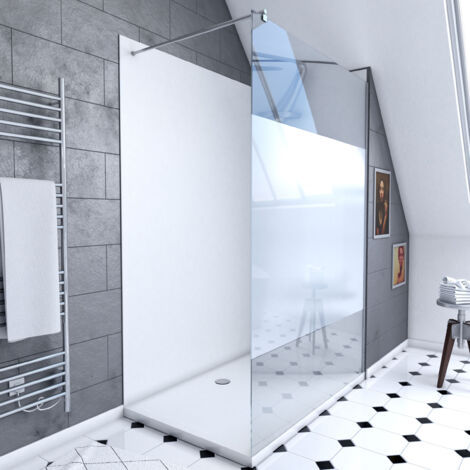 pack douche à l'italienne 90x120 - kit panneaux muraux blanc/chrome + receveur + paroi depolie 8 mm