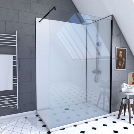 pack douche à l'italienne 90x120 - kit panneaux muraux blanc/noir + receveur + paroi transparente