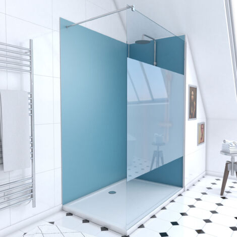pack douche a l'italienne 90x120 - kit panneaux muraux bleu/chrome + receveur + paroi depolie 8 mm