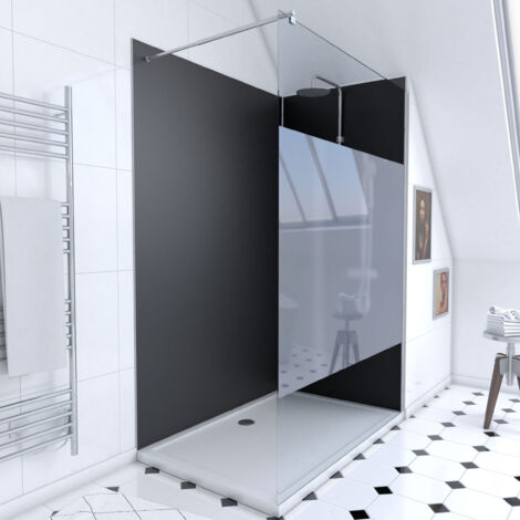 pack douche a l'italienne 90x120 - kit panneaux muraux noir/chrome + receveur + paroi depolie 8 mm