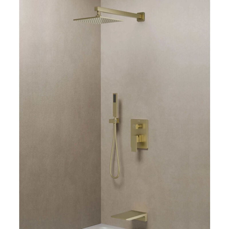 Kroos ® - Pack douche et bain encastré Doré brossé - Thilia