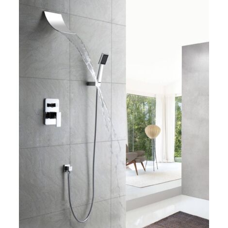Pack douche cascade à encastrer avec douchette finition chromé