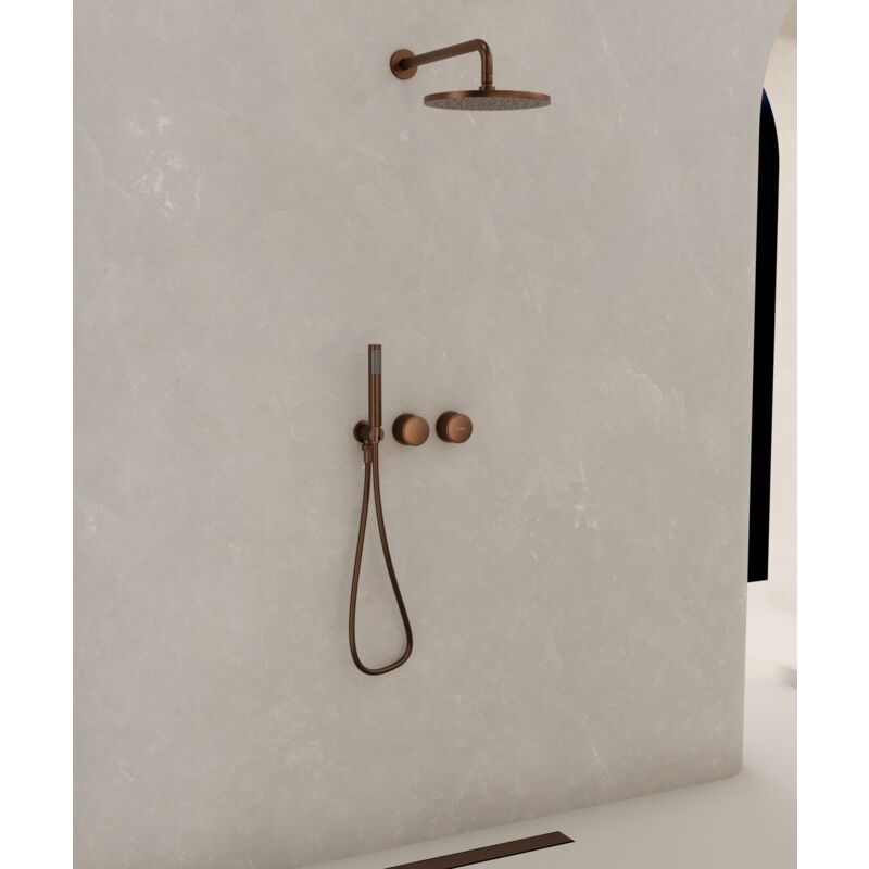 Kroos ® - Pack douche encastré Or rose brossé sans réglage de débit - Leros