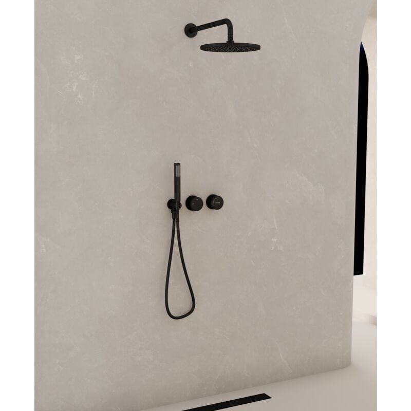 Kroos ® - Pack douche encastré Noir sans réglage de débit - Leros