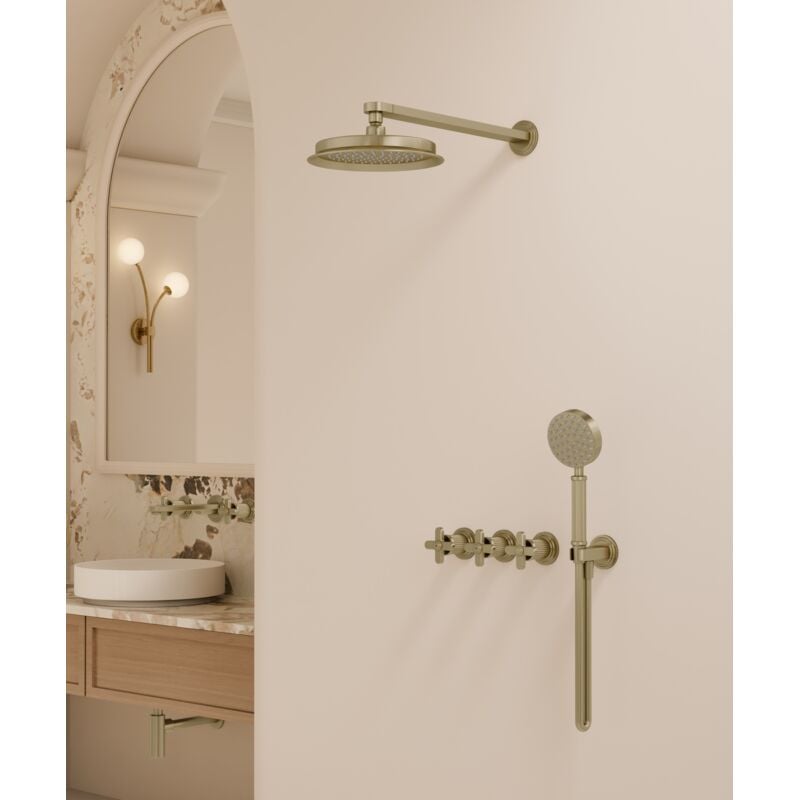 Kroos ® - Pack douche mélangeur encastré Doré Brossé - Hera