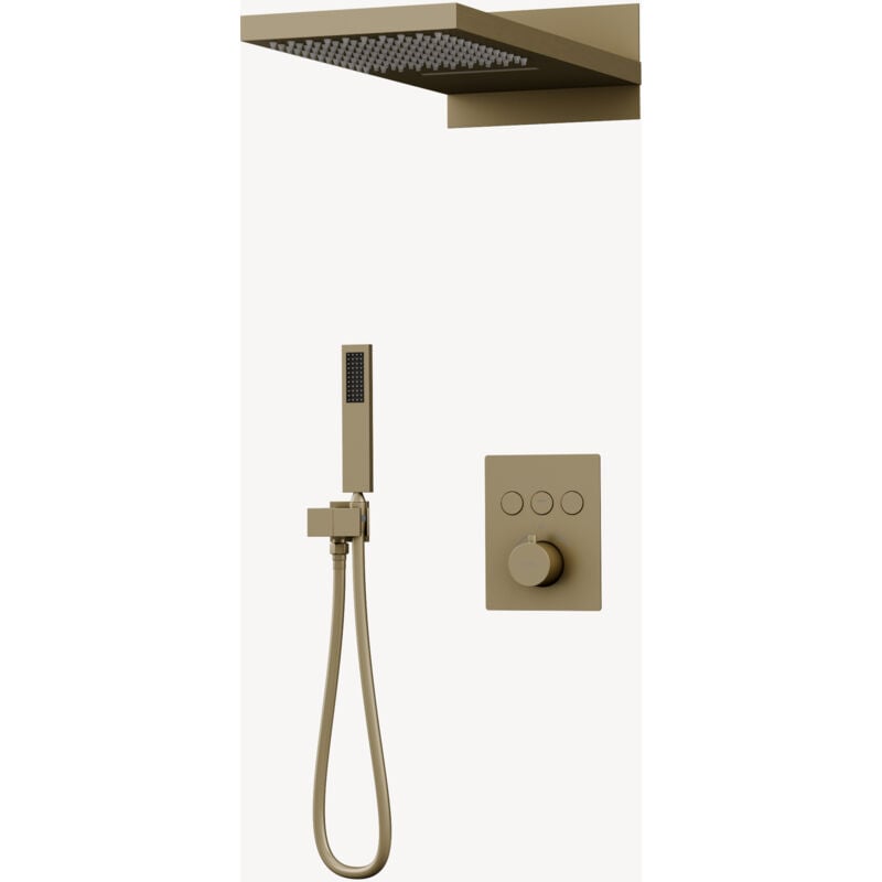 Kroos ® - Pack douche thermostatique avec effet cascade Doré brossé - Sirius