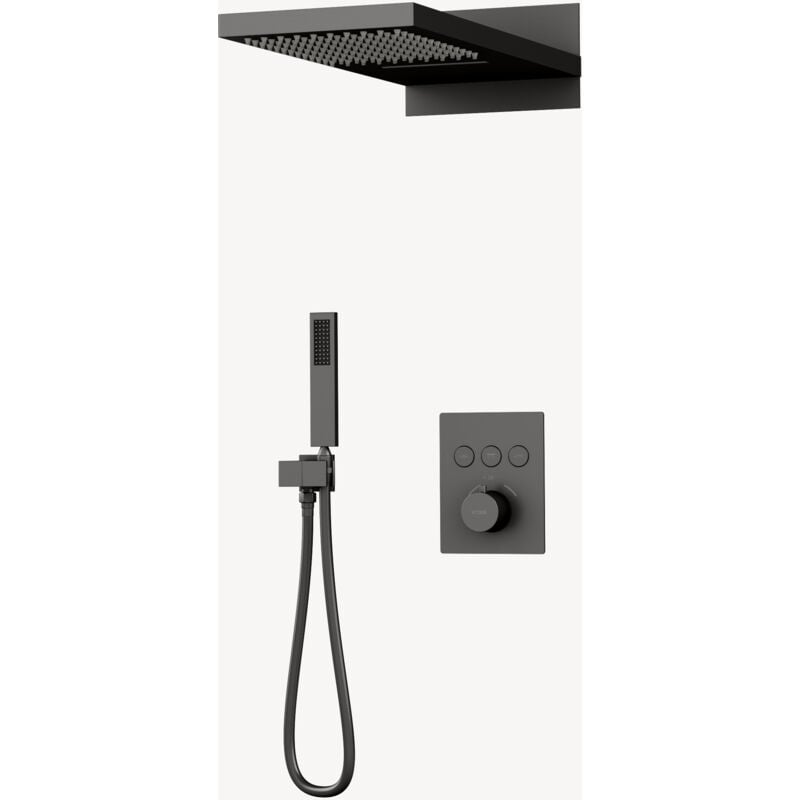 Kroos ® - Pack douche thermostatique avec effet cascade Gun métal - Sirius