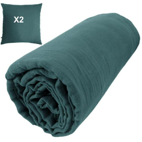 Pack Drap housse 140 x 190 cm bonnet 30 cm + 2 taies 60x60 cm Gaze de coton Canard
