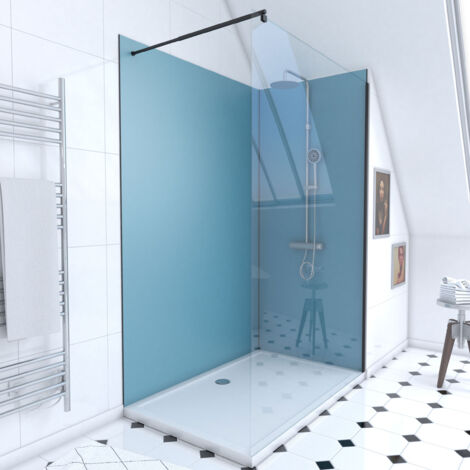 Pack Ducha 90x120 - Paneles Murales Azul/Negro + Plato + Mampara 8 mm