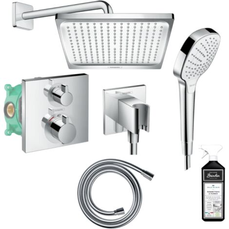 Pack ducha empotrable termostático cromo HANSGROHE Ecostat Square + Limpiador Briochin