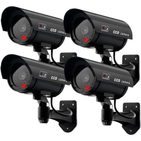 Pack Dummy Cameras for Outdoor & Indoor, Fake CCTV Surveillance Camera with Flashing LED (4Pcs Black)