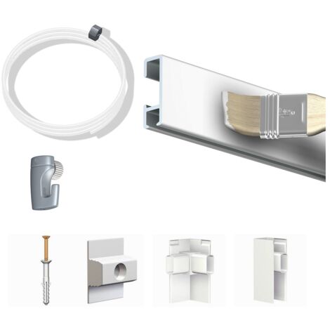 Pack Eco 10 mètres de cimaise Click Rail couleur Blanc (peut être peint) - Solution suspension cadres et tableaux