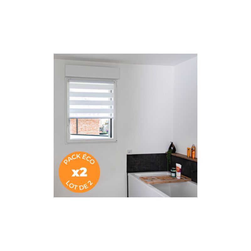 Volet Moustiquaire - Pack éco de 2 stores Jour Nuit Blanc h 150 cm sans perçage - Largeur 72 cm