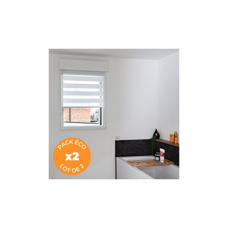 Volet Moustiquaire - Pack éco de 2 stores Jour Nuit Blanc h 150 cm sans perçage - Largeur 32 cm