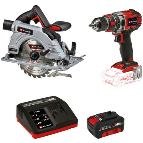 Pack EINHELL 18V Power X-Change - Perceuse visseuse à percussion - Scie circulaire - Starter Kit Power 4.0Ah