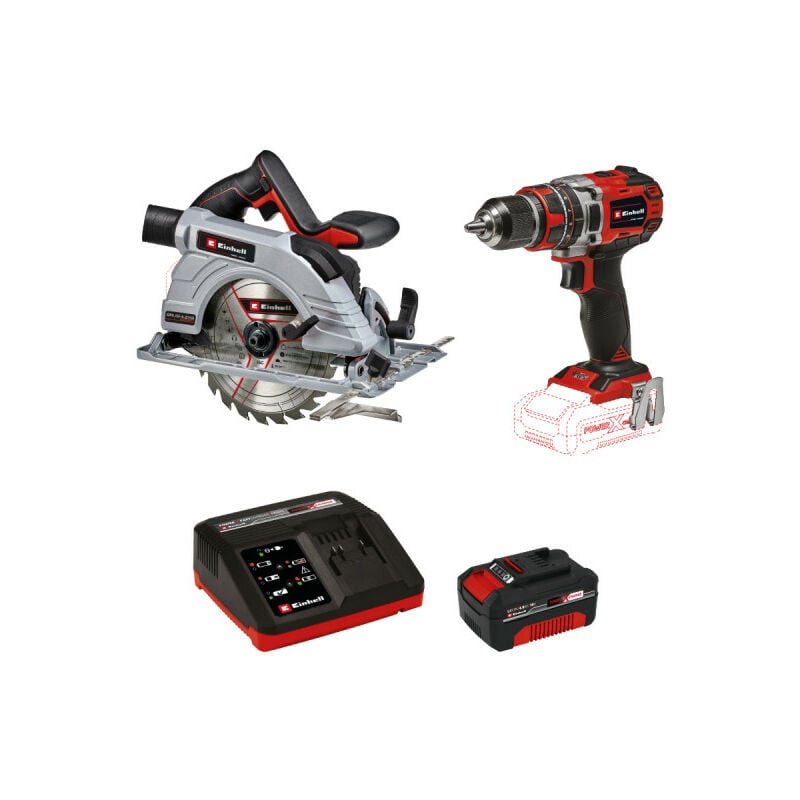 Pack Einhell 18V Power X-Change - Perceuse visseuse à percussion - Scie circulaire - Starter Kit Power 4.0Ah