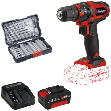 Pack EINHELL Perceuse visseuse 18V Power X-Change - TC-CD 18/35 Li-Solo - Starter Kit Power 4.0Ah - Coffret 39 accessoires