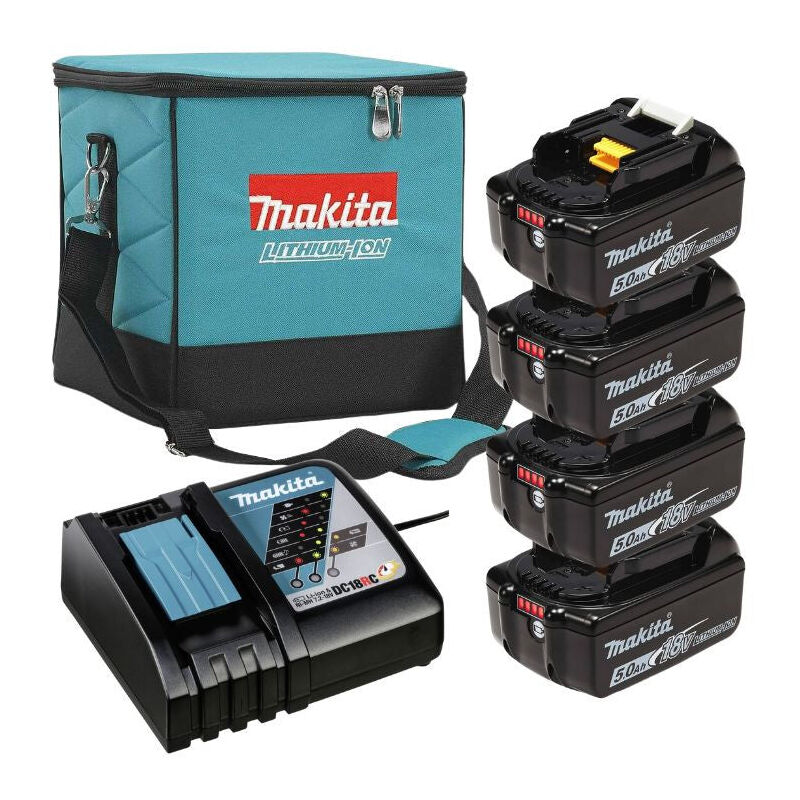Makita - Pack Énergie 4 batteries 5,0 Ah BL1850B + 1 chargeur rapide DC18RC en sac 831274-0