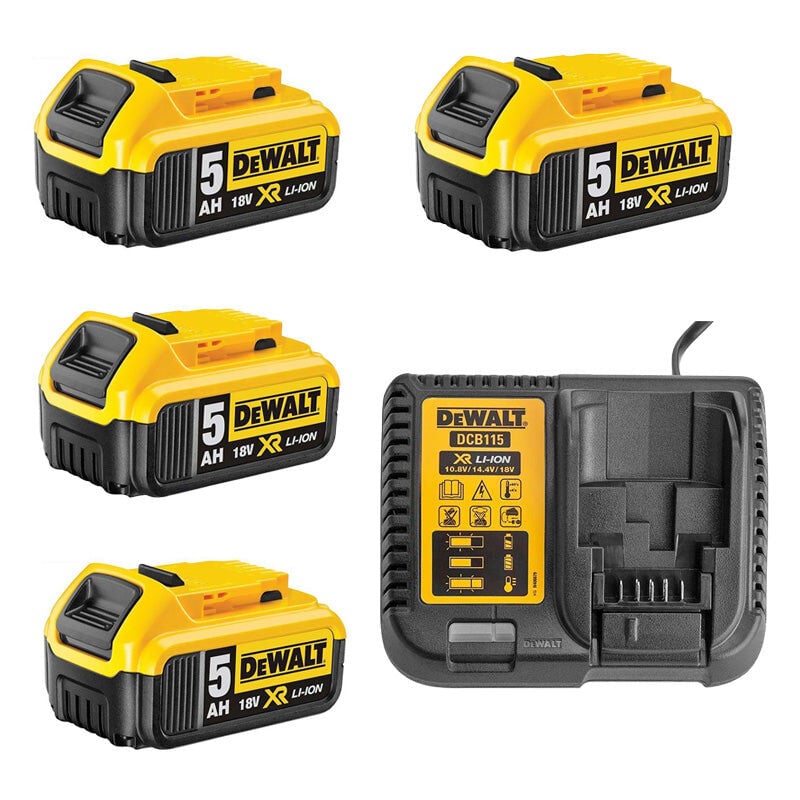 Pack énergie Dewalt 4 Batteries 5,0 Ah 18V DCB184-XJ et un chargeur DCB115-XJ
