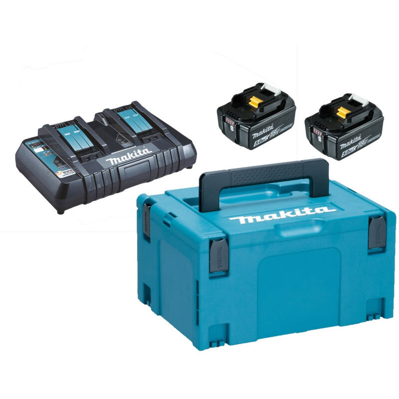 Pack énergie Makita 2 batteries 18 V Li-Ion et 1 chargeur double dans coffret