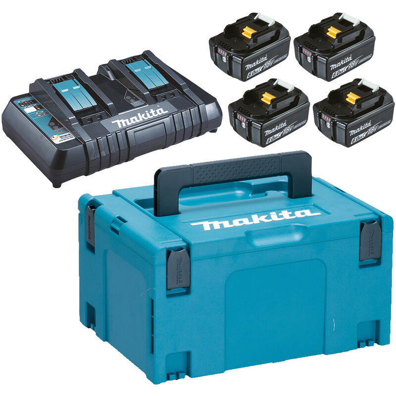 Pack 4 Batteries 6Ah BL1860 + Chargeur double MAKITA DC18RD + coffret Makpac 198091 4