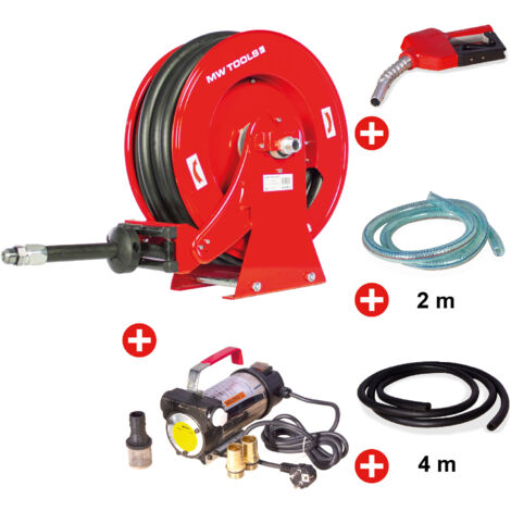 Pack enrouleur Diesel 15 m Ø 3/4 20 bars Acier peint avec pompe 230 V pistolet et tuyaux MW Tools SHD3415 SET3 230